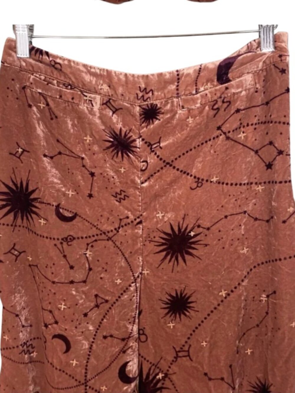 Anthropologie Embroidered Velvet Wide-Leg Pants Celestial Zodiac Brown Size 8 - Picture 10 of 13